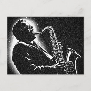 Cartão Postal Toca Saxofone Estilo Gráfico BW anos 50