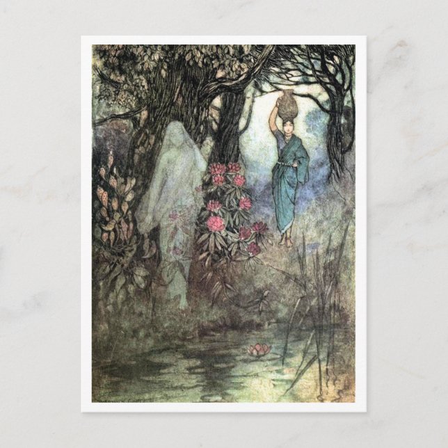 Cartão Postal Tocado por um Espírito por Warwick Goble (Frente)