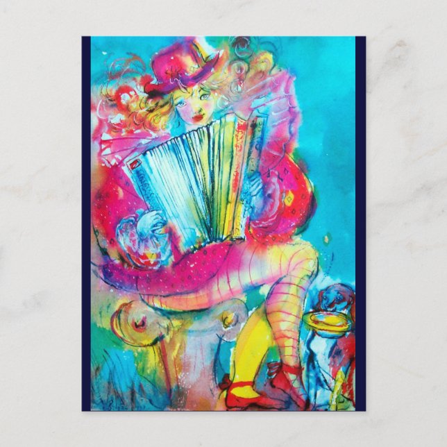 Cartão Postal TOCador DE ACORRDEÃO NA NOITE Aquarela (Frente)