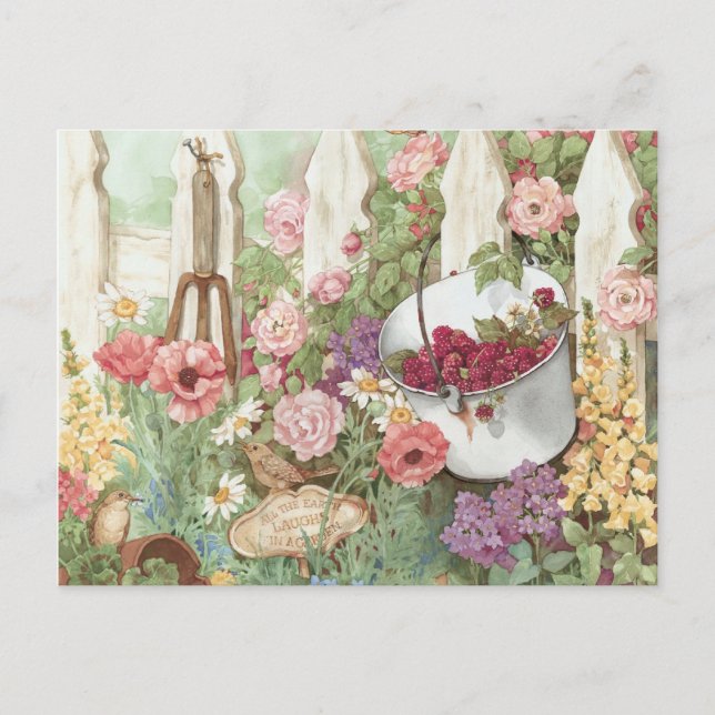 Cartão Postal Toda a Terra Ri em um Jardim - Cerca de Picket (Frente)