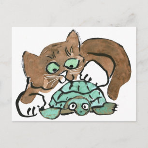 Cartão Postal Todd the Brown Kitten Finds a Turtle