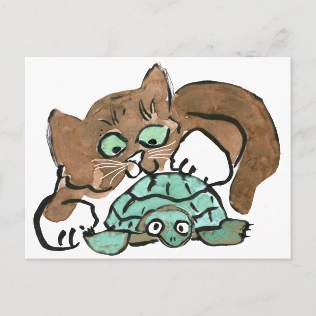 Cartão Postal Todd the Brown Kitten Finds a Turtle (Frente)