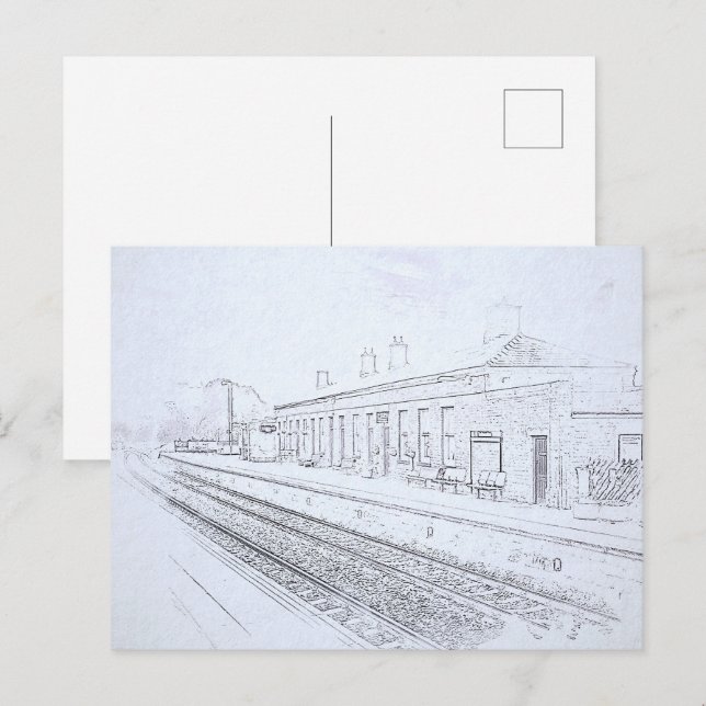 Cartão Postal Todmorden Railway Station Minimalist Pencil Sketch (Frente/Verso)