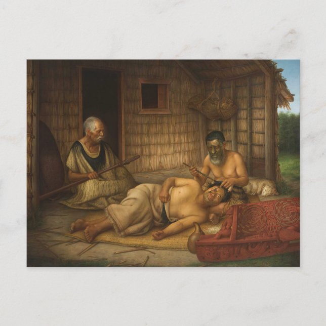 Cartão Postal "Tohunga-Ta-moko no trabalho" - G. Lindauer (Frente)