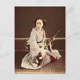 Cartão Postal Tokyo Geisha com Shamisen, c. 1870