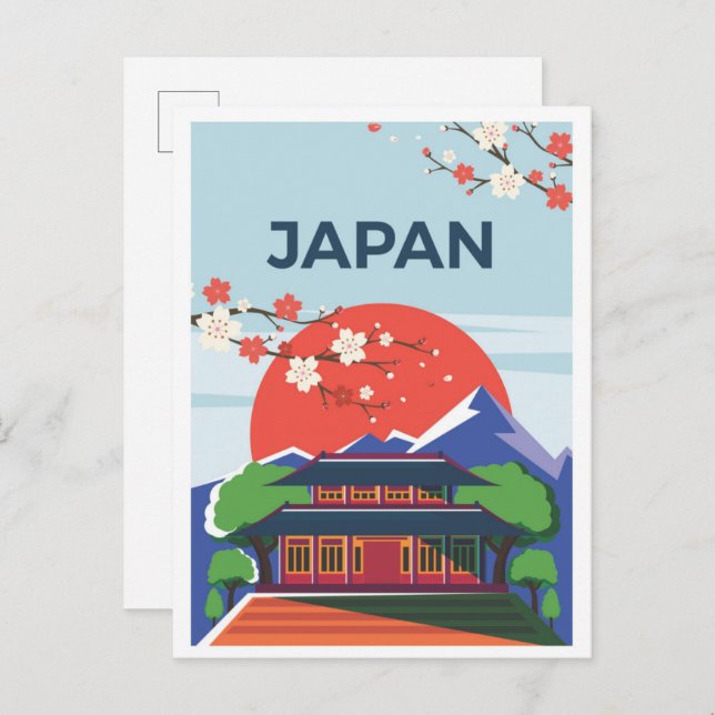 Cartão Postal Tokyo Japan Art Vintage Travel Illustration (Frente/Verso)