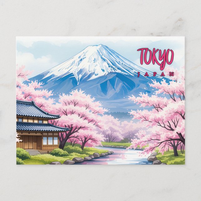 Cartão Postal Tokyo Japan Vintage Travel Art (Frente)