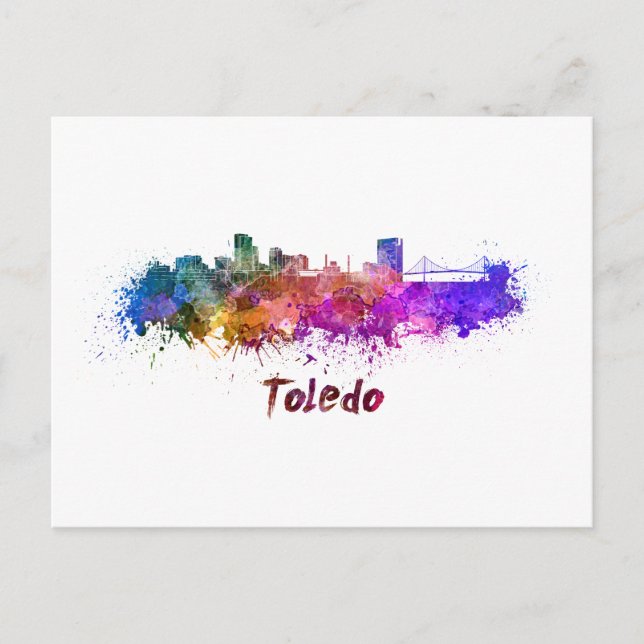 Cartão Postal Toledo OH skyline em aquarela (Frente)