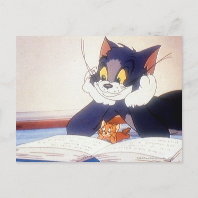 Cartão Postal Tom e Jerry leram um livro (Frente)