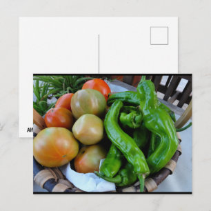 Cartão Postal Tomates e Pimentões Verdes em Cesta