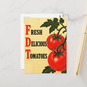 Cartão Postal Tomates Frescos e Divertidos Estilo Vintage