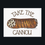 Cartão Postal Tome A Massa De Chip De Chocolate Italiano De Cann<br><div class="desc">Design apresenta uma ilustração original de uma deliciosa massa de cannoli de chocolate. Um favorito da comida italiana! Este design de folha de papel italiano também está disponível noutros produtos. Não vê o que está procurando? Precisa de ajuda para a personalização? Entre em contato com Rebecca para ter algo projetado...</div>