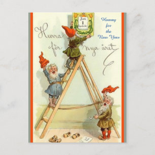Cartão Postal Tomte Norueguês Ano Novo "Hurrah for Nya aret"