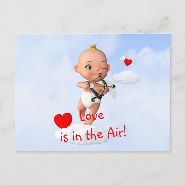Cartão Postal Toon Baby Cupid voando com um Arco e Seta (Frente)