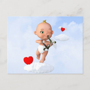 Cartão Postal Toon Baby Cupid voando com um Arco e Seta