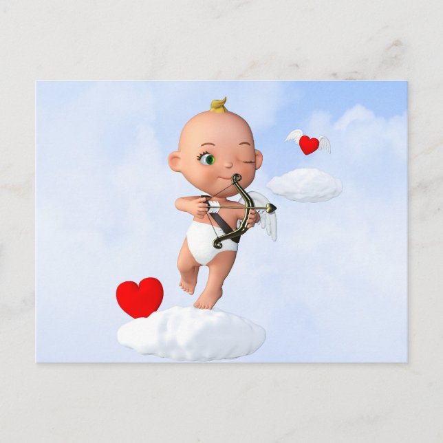 Cartão Postal Toon Baby Cupid voando com um Arco e Seta (Frente)