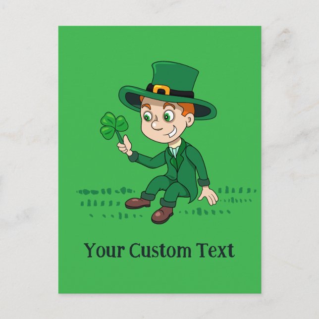 Cartão Postal Toon leprechaun bonito com shamrock e arco-íris (Frente)