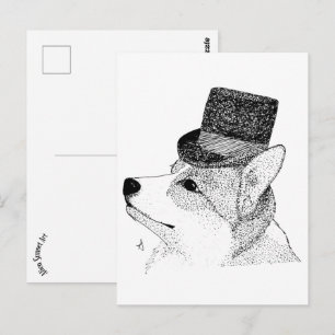 Cartão Postal Top Hat Corgi