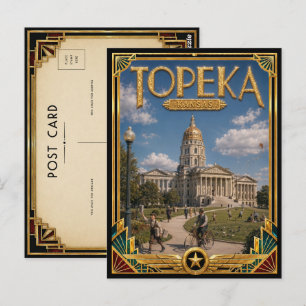 Cartão Postal Topeka Kansas Arte Deco Vintage Idade Dourada