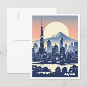 Cartão Postal Tóquio Japão Art Vintage Illustration Viagem