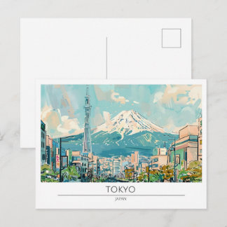Cartão Postal Tóquio Japão Ilustração de Arte Vintage Viagem