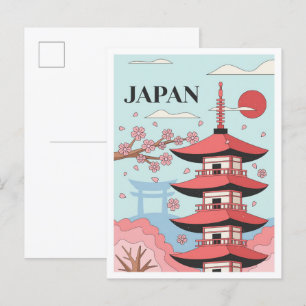 Cartão Postal Tóquio Japão Vintage Art Illustration Viagem