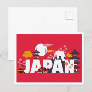 Cartão Postal Tóquio Japão Vintage Art Illustration Viagem