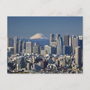 Cartão Postal Tóquio, panorama do distrito de Shinjuku, Monte Fu