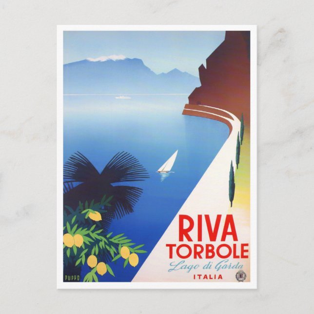 Cartão Postal Torbole Lago de Garda Itália viagem antiga (Frente)