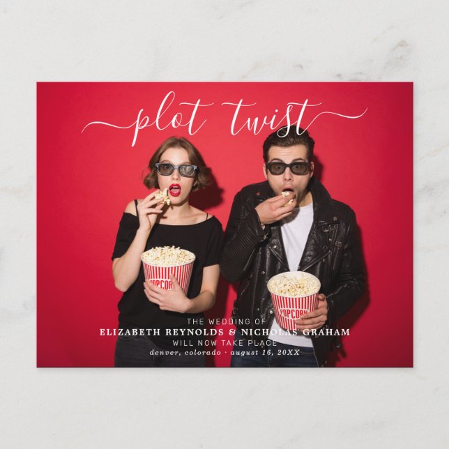 Cartão Postal Torção de Plot | Foto De Anúncio De Reprogramação  (Frente)