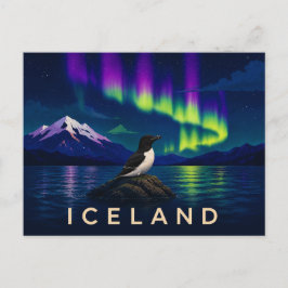 Cartão Postal Torda-bicuda sob a Aurora | Islândia Icônica