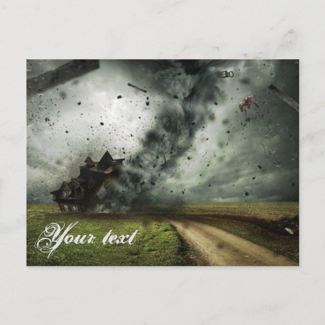 Cartão Postal Tornado destruindo meteorologia de tempestade case (Frente)