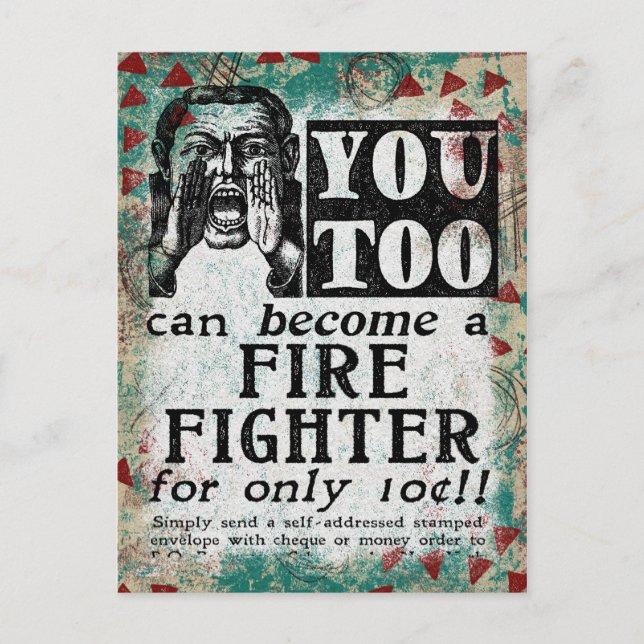 Cartão Postal Torne-se um Bombeiro - Anúncio Antigo Divertido (Frente)