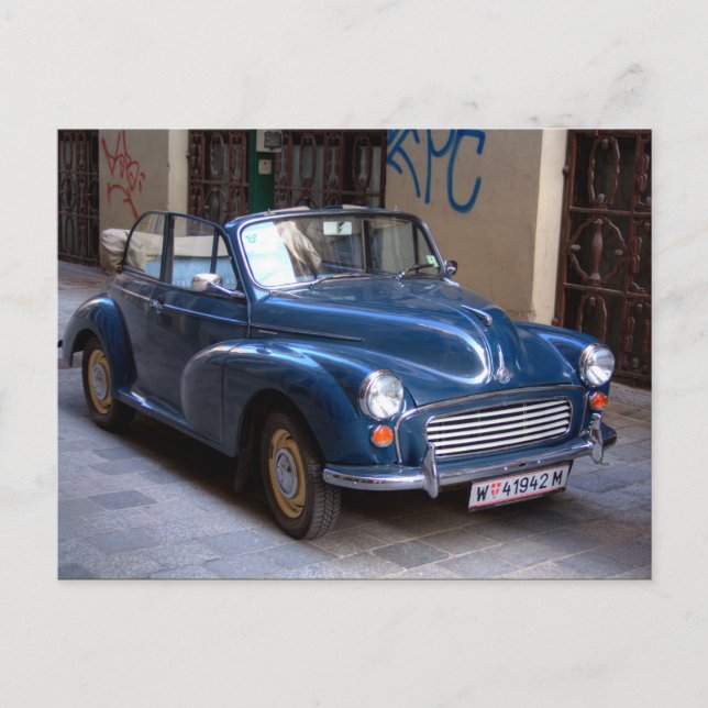 Cartão Postal Torneio Conversível Blue Morris Minor (Frente)