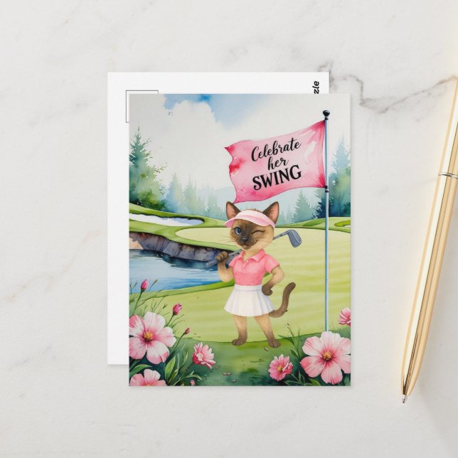 Cartão Postal Torneio de Golfe para Golfe de Gato Siamês (Frente/Verso In Situ)