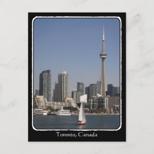 Cartão Postal Toronto Harbor Skyline com Red Boat e fronteira