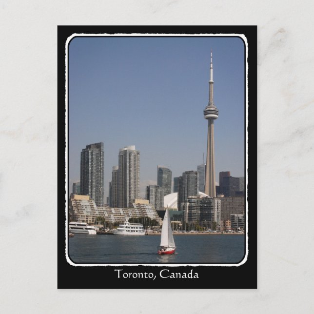 Cartão Postal Toronto Harbor Skyline com Red Boat e fronteira (Frente)