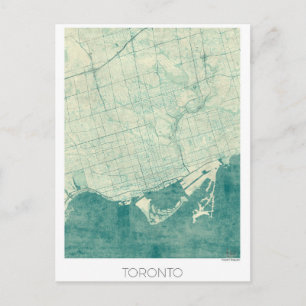 Cartão Postal Toronto Map Blue Vintage Watercolor