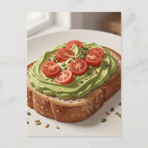 Cartão Postal Torrada de Abacate e Tomate Arte de Café da Manhã
