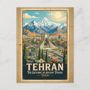 Cartão Postal Torre Azadi & Montanhas Alborz Cartaz de Viagem do