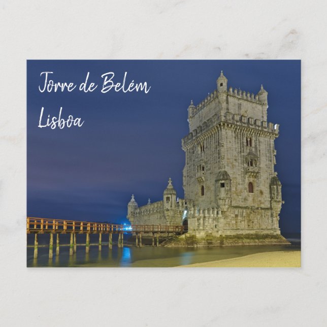 Cartão Postal Torre Belem à noite em Lisboa. Portugal (Frente)