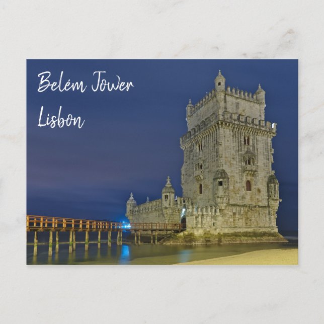 Cartão Postal Torre Belem à noite em Lisboa. Portugal (Frente)