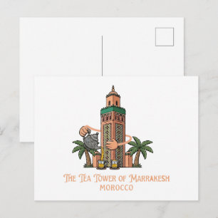 Cartão Postal Torre de Chá de Marrakesh Marrocos Ilustração Vint