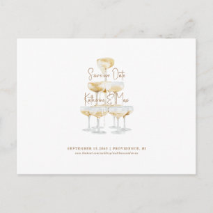 Cartão Postal Torre de Champanhe com Texto Dourado Salve nossa D