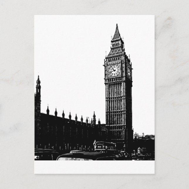 Cartão Postal Torre de Londres, Big Ben Black e White Photoógraf (Frente)
