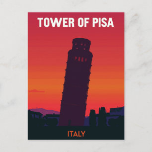Cartão Postal Torre de Pisa Itália Pôr do Sol Retro