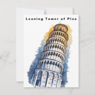 Cartão Postal Torre de Pisa Itália Viagem Aquarela 
