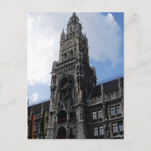 Cartão Postal Torre de pulso de disparo Marienplatz de Munich (Frente)