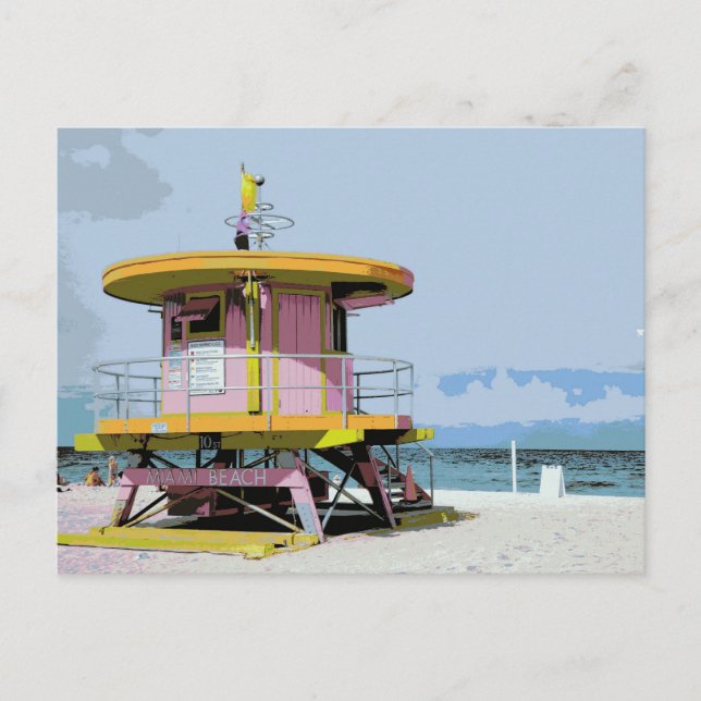 Cartão Postal Torre de salva-vidas rosa de Miami South Beach (Frente)