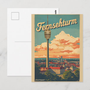 Cartão Postal Torre de TV Vintage Stuttgart Fernsehturm presente